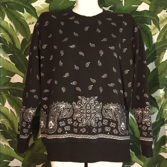 ZARA Women’s Crewneck Sweatshirt Black Bandanna Paisley Print Size Small - Picture 6 of 12